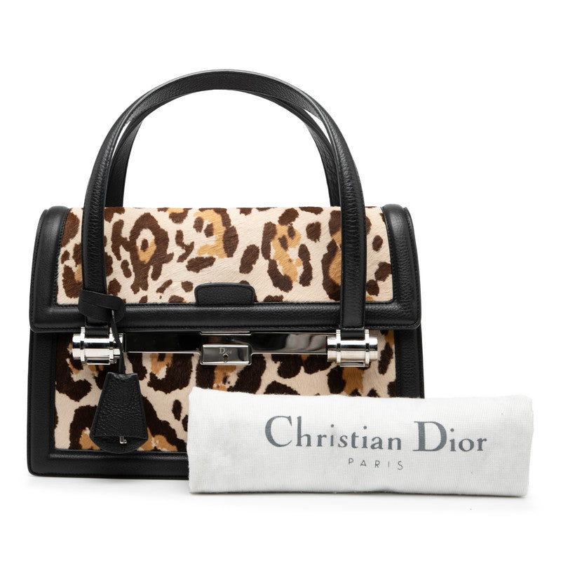ディオール レオパード ハンドバッグ ベージュ ブラック ハラコ レザー レディース Dior 【中古】