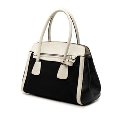 プラダ ショルダー トート ハンドバッグ　2WAY BN2595 ブラック ホワイト キャンバス サフィアーノレザー レディース PRADA 【中古】