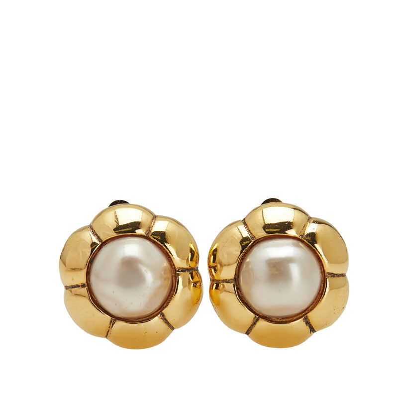 シャネル 花 フラワー モチーフ イヤリング ゴールド メッキ フェイクパール レディース CHANEL 【中古】