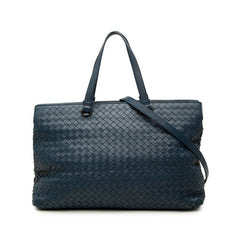 ボッテガヴェネタ イントレチャート トートバッグ ショルダーバッグ 2WAY ネイビー レザー レディース BOTTEGAVENETA 中古
