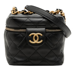 シャネル ココマーク マトラッセ スモール チェーン バニティバッグ ショルダー ブラック ラムスキン レディース CHANEL 【中古】