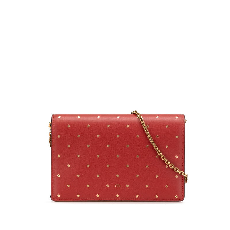 ディオール スター 星 チェーンウォレット ショルダーバッグ レッド ゴールド レザー レディース Dior 中古