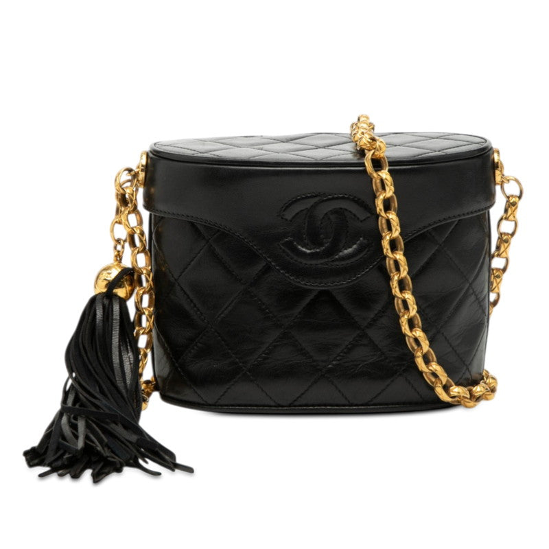 シャネル マトラッセ ココマーク フリンジ チェーン ショルダーバッグ ブラック ラムスキン レディース CHANEL 【中古】