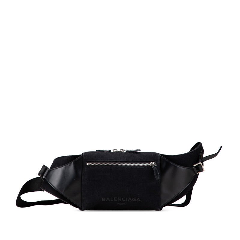 バレンシアガ ロゴ ウエストバッグ ボディバッグ 433625 ブラック キャンバス レザー メンズ BALENCIAGA 【中古】
