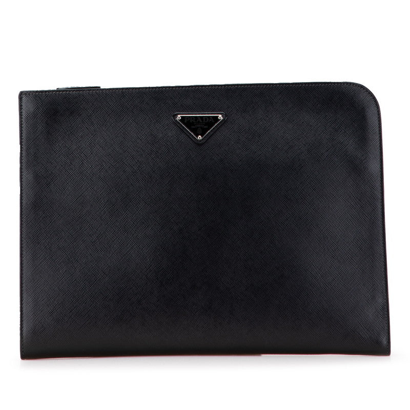 プラダ 三角ロゴプレート クラッチバッグ ブラック サフィアーノレザー レディース PRADA 【中古】