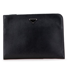 プラダ 三角ロゴプレート クラッチバッグ ブラック サフィアーノレザー レディース PRADA 【中古】