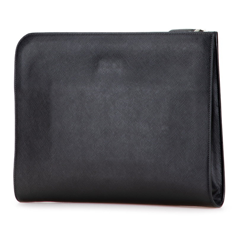 プラダ 三角ロゴプレート クラッチバッグ ブラック サフィアーノレザー レディース PRADA 【中古】