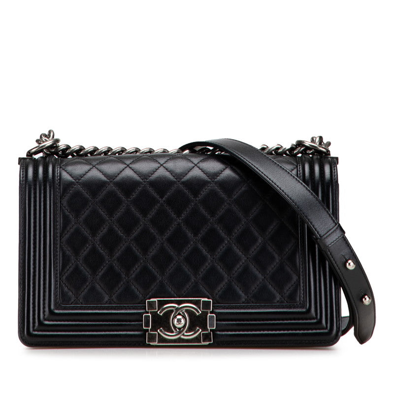 シャネル ボーイシャネル25 ココマーク チェーン ショルダーバッグ ブラック ラムスキン レディース CHANEL 【中古】