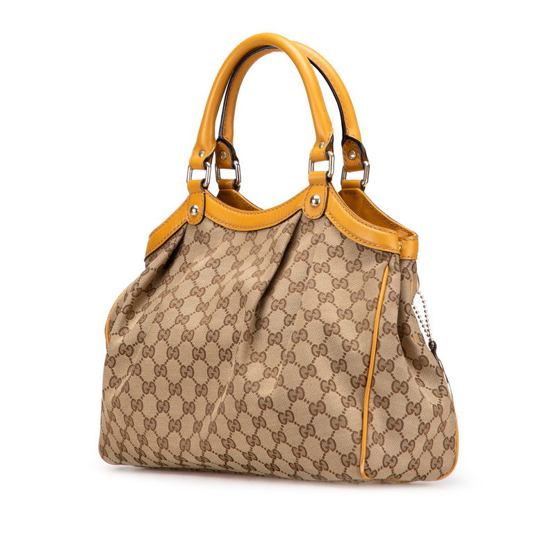 グッチ GGキャンバス スーキー ハンドバッグ 211944 ベージュ イエロー キャンバス レザー レディース GUCCI 【中古】