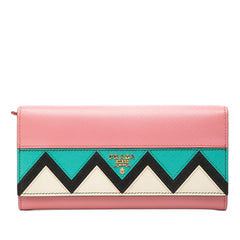 プラダ 長財布 ピンク マルチカラー サフィアーノレザー レディース PRADA 【中古】