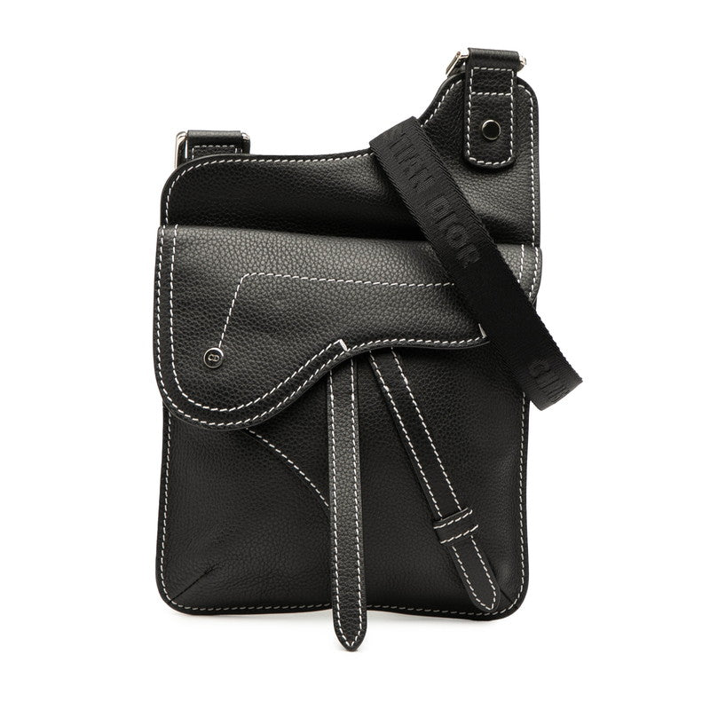 ディオール サドルバッグ 斜め掛け ショルダーバッグ ブラック レザー レディース Dior 【中古】