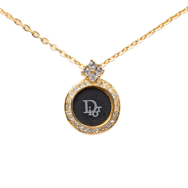 ディオール ロゴ ネックレス ゴールド ブラック メッキ ラインストーン レディース Dior 【中古】