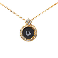 ディオール ロゴ ネックレス ゴールド ブラック メッキ ラインストーン レディース Dior 【中古】