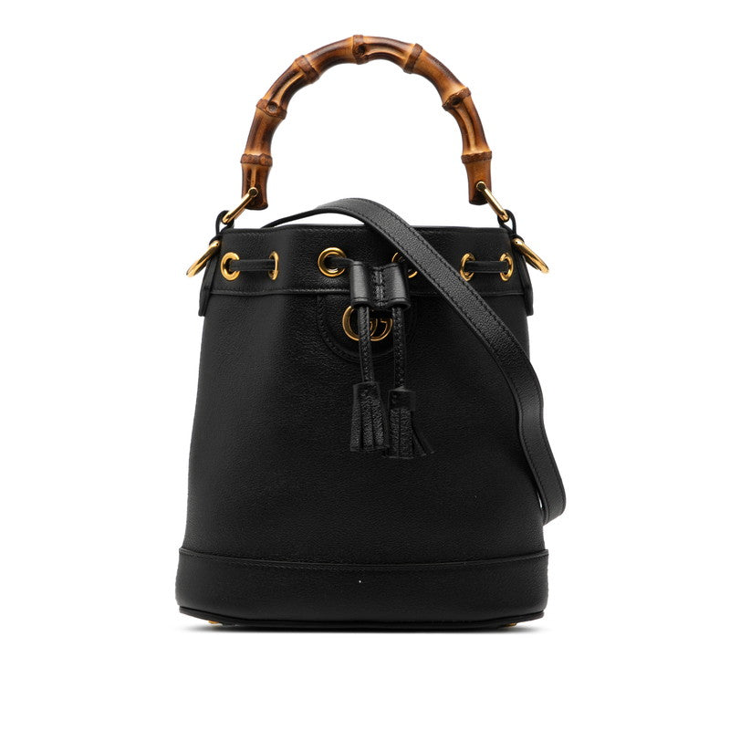 グッチ バンブー ダイアナ バケット 巾着 ショルダーバッグ ハンド 724667 ブラック レザー レディース GUCCI 【中古】
