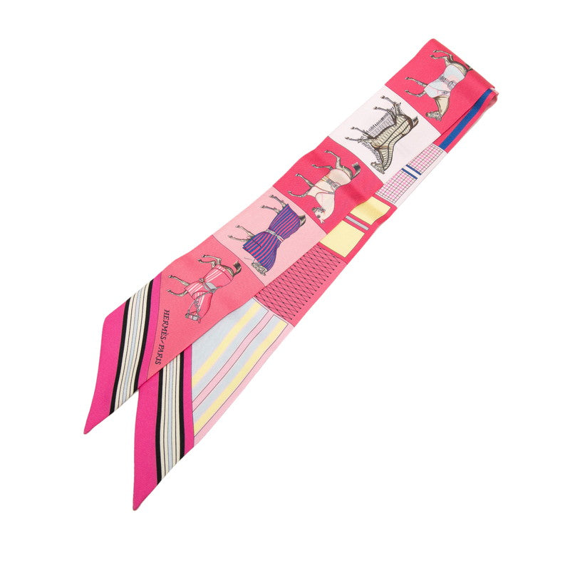 エルメス ツイリー COUVERTURES ET TENUES 馬着 スカーフ ピンク マルチカラー シルク レディース HERMES 【中古】