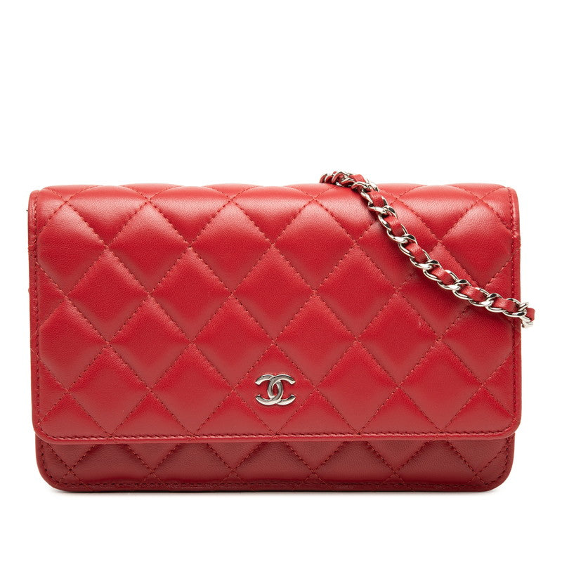 シャネル ココマーク タイムレスクラシック チェーン ショルダーバッグ A33814 レッド ラムスキン レディース CHANEL 【中古】