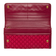 プラダ キルティング 長財布 ワインレッド系 ナイロン レザー レディース PRADA 中古