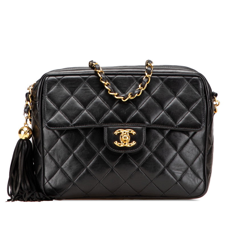 シャネル マトラッセ ココマーク フリンジ チェーン ショルダーバッグ ブラック ラムスキン レディース CHANEL 【中古】