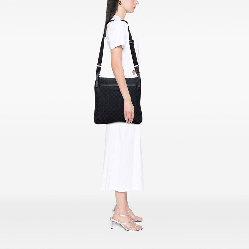 グッチ GGキャンパス ショルダーバッグ 122791 ブラック キャンバス レザー レディース GUCCI 【中古】