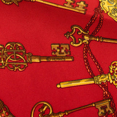 エルメス カレ42 LES CLES 鍵 スカーフ レッド シルク レディース HERMES 中古