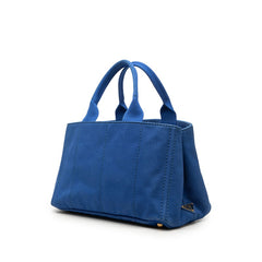 プラダ 三角ロゴプレート カナパ トートバッグ ハンドバッグ ブルー ゴールド キャンバス レディース PRADA 【中古】