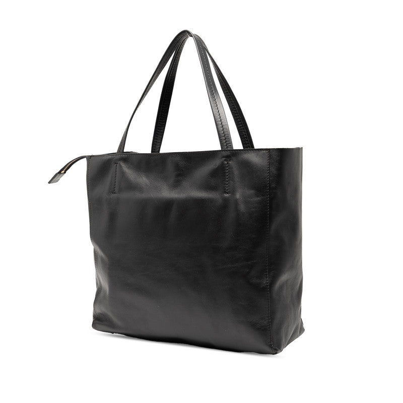 セリーヌ ホリゾンタルカバ トートバッグ ブラック ネイビー レザー レディース CELINE 【中古】