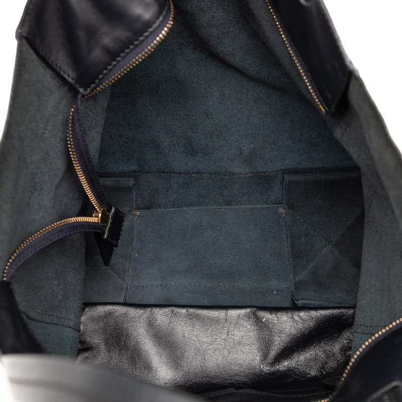 セリーヌ ホリゾンタルカバ トートバッグ ブラック ネイビー レザー レディース CELINE 【中古】