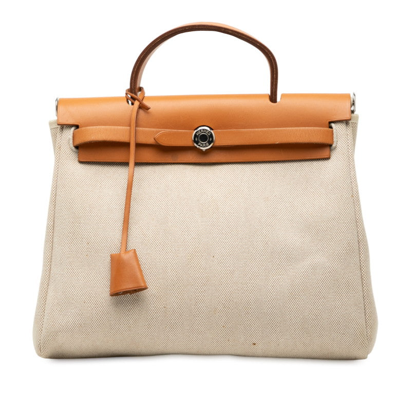 エルメス エールバッグPM ハンドバッグ トートバッグ ベージュ ブラウン トワルアッシュ レザー レディース HERMES 【中古】