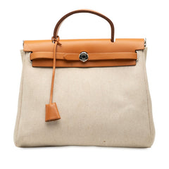 エルメス エールバッグPM ハンドバッグ トートバッグ ベージュ ブラウン トワルアッシュ レザー レディース HERMES 【中古】