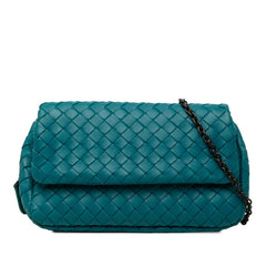 ボッテガヴェネタ イントレチャート チェーン ショルダーバッグ ポシェット ブルー系 レザー レディース BOTTEGAVENETA 中古