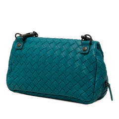 ボッテガヴェネタ イントレチャート チェーン ショルダーバッグ ポシェット ブルー系 レザー レディース BOTTEGAVENETA 中古
