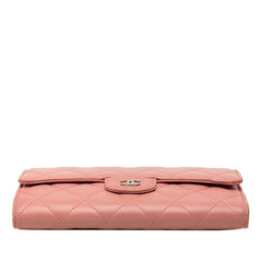 シャネル ココマーク マトラッセ 三つ折り 長財布 A31506 ピンク ラムスキン レディース CHANEL 中古