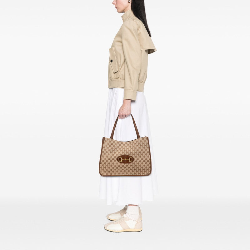 グッチ GGキャンバス ホースビット トートバッグ ショルダーバッグ 623694 ベージュ ブラウン キャンバス レザー レディース GUCCI 【中古】
