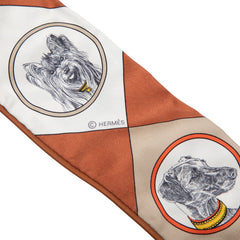 エルメス ツイリー Colliers et Chiens コリエ・エ・シアン スカーフ ブラック ブラウン シルク レザー レディース HERMES 【中古】