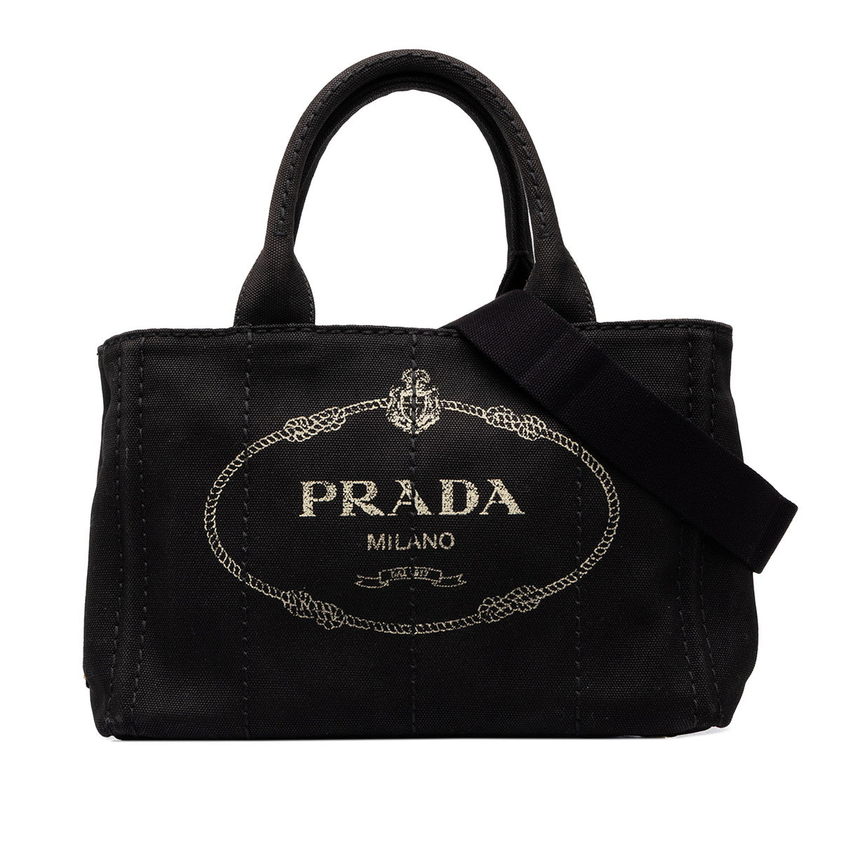 プラダ 三角ロゴプレート CANAPA カナパSS ハンドバッグ ショルダーバッグ 2WAY ブラック キャンバス レディース PRADA 中古