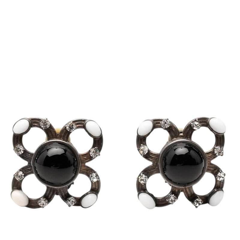 シャネル フラワー モチーフ イヤリング シルバー ブラック メタル ラインストーン レディース CHANEL 【中古】