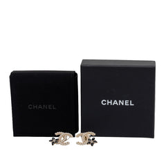 シャネル ココマーク フラワー スタッドピアス A22K ゴールド ブラック フェイクパール ラインストーン メッキ GP レディース CHANEL 【中古】