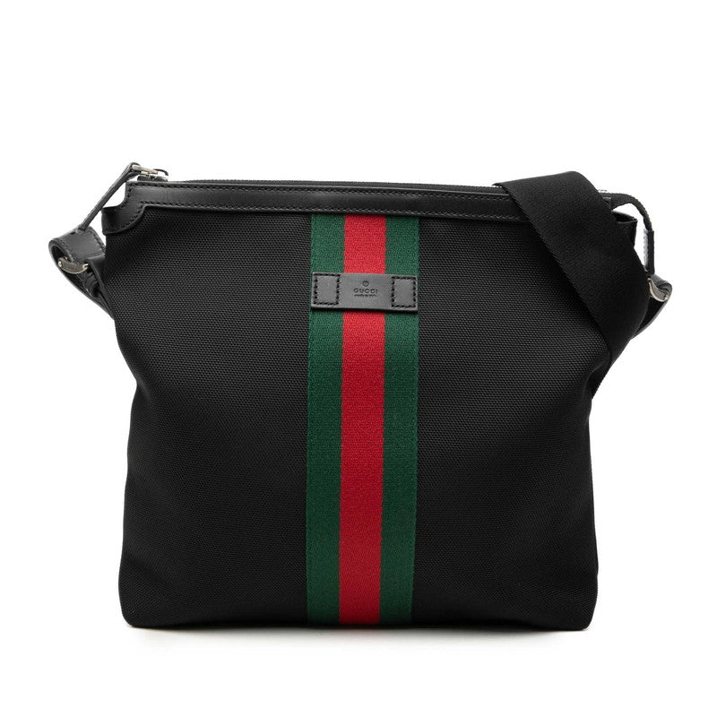 グッチ シェリーライン 斜め掛け ショルダーバッグ 387111 ブラック キャンバス レザー レディース GUCCI 【中古】