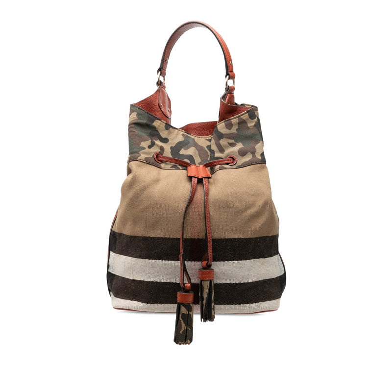 バーバリー スサンナ タッセル カモ ハンドバッグ 巾着 ベージュ系 マルチカラー キャンバス レザー レディース BURBERRY 【中古】