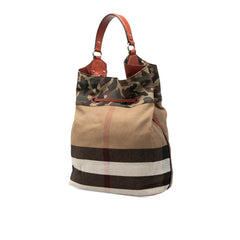 バーバリー スサンナ タッセル カモ ハンドバッグ 巾着 ベージュ系 マルチカラー キャンバス レザー レディース BURBERRY 【中古】