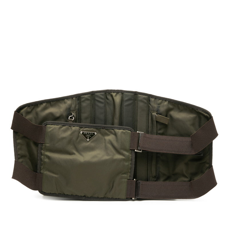 プラダ 三角ロゴプレート 1999AW CHEST RIG セキュリティ ボディバッグ ウエストバッグ 1BL018 カーキグリーン ブラック ナイロン メンズ PRADA 【中古】