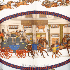 エルメス カレ90 L'Hiver en Poste 冬の郵便馬車 スカーフ 大判 レッド マルチカラー シルク レディース HERMES 【中古】