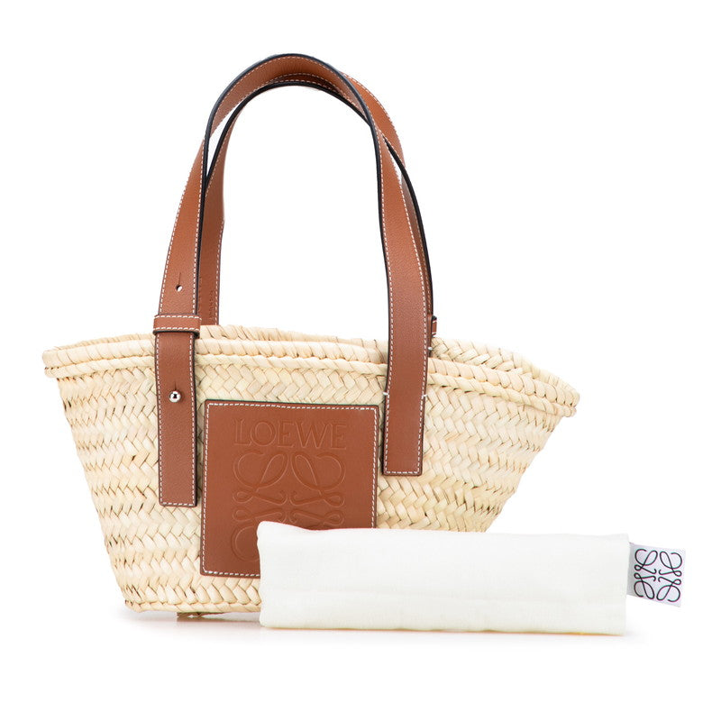 ロエベ バスケットバッグ スモール ハンドバッグ かごバッグ ベージュ ブラウン ラフィア レザー レディース LOEWE 【中古】