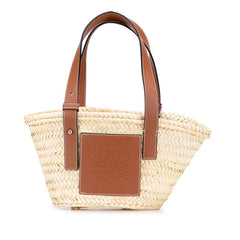 ロエベ バスケットバッグ スモール ハンドバッグ かごバッグ ベージュ ブラウン ラフィア レザー レディース LOEWE 【中古】