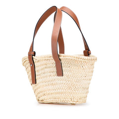 ロエベ バスケットバッグ スモール ハンドバッグ かごバッグ ベージュ ブラウン ラフィア レザー レディース LOEWE 【中古】