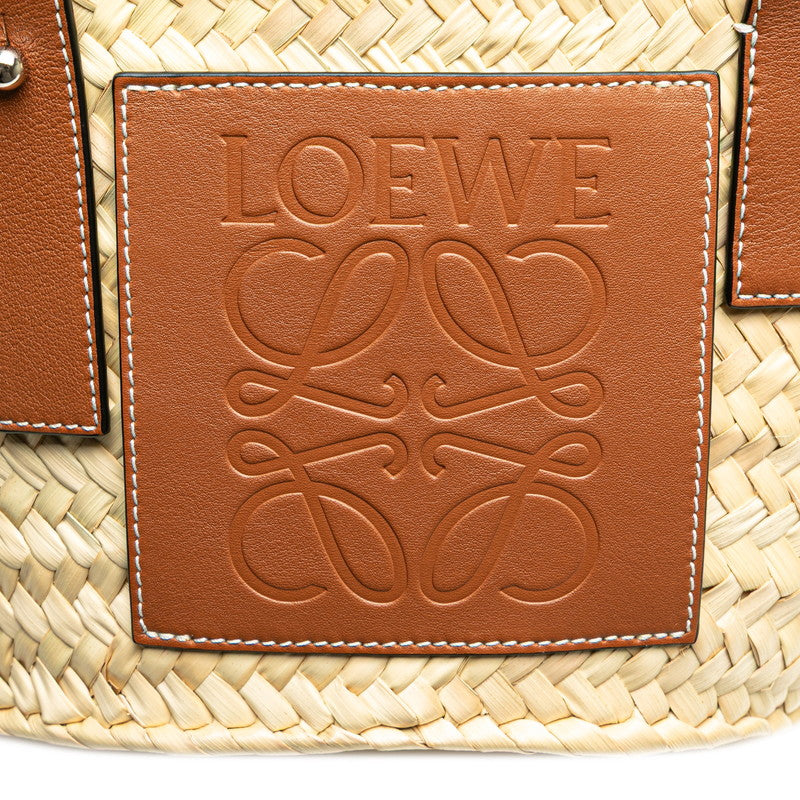 ロエベ バスケットバッグ スモール ハンドバッグ かごバッグ ベージュ ブラウン ラフィア レザー レディース LOEWE 【中古】