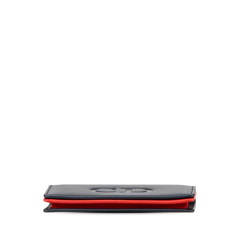 ディオール CDロゴ カードケース ネイビー レッド レザー レディース Dior 【中古】