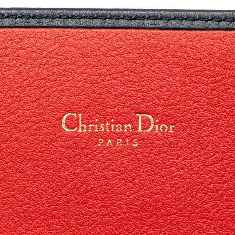 ディオール CDロゴ カードケース ネイビー レッド レザー レディース Dior 【中古】