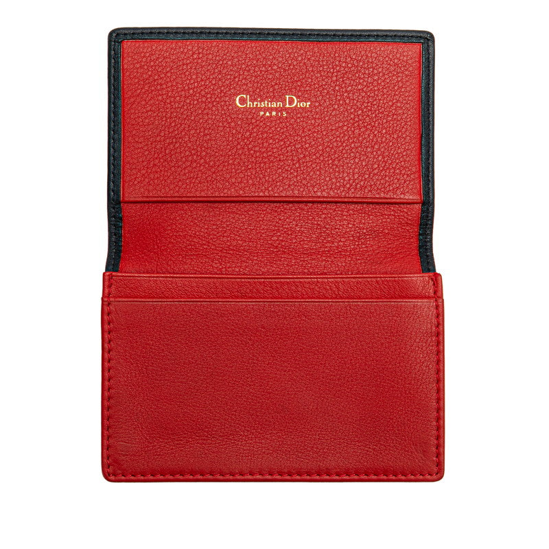 ディオール CDロゴ カードケース ネイビー レッド レザー レディース Dior 【中古】