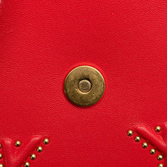 ディオール ディオラマ スタッズ 斜め掛け チェーン ショルダーバッグ レッド ゴールド レザー レディース Dior 【中古】